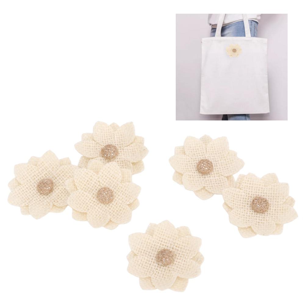 6pcs 6cm Diameter Burlap Flowers Cream-Coloured Flatback Fabric Flowers Hand Crafted Flowers Floral Crafts Making