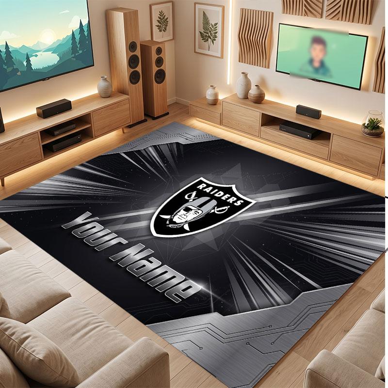 Tappeto in Cristallo Vellutato Personalizzato Las Vegas Raiders, Tappeto Morbido Antiscivolo con Testo Nome Personalizzato per Soggiorno Camera da Letto