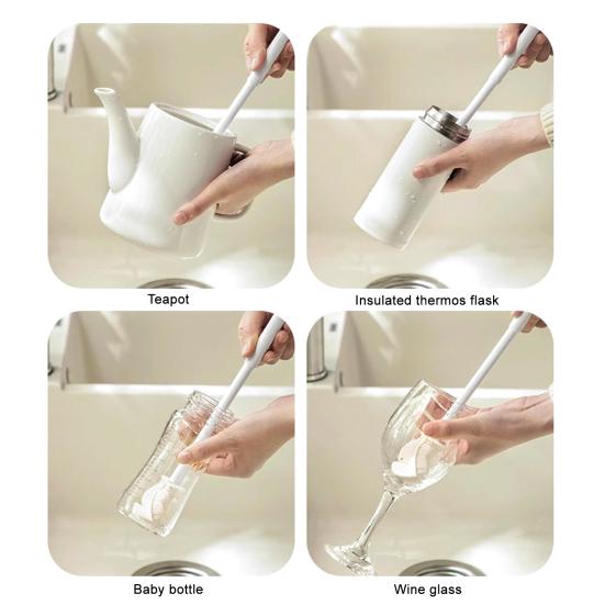 5Pcs 360 Degree Flexible Silicone Bottle Brush with Long Handle Soft Bristle Cup Brush 360 Degree Rotating Cleaning Brush
