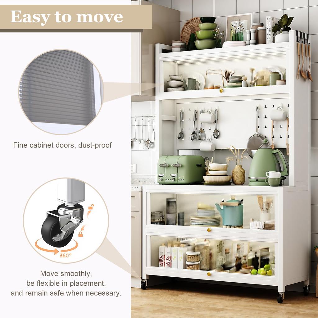 Wheeled Sideboard Kitchen Rack Rust Proof Metal Cabinet Organizer Multi-Layer Floor Storage Cabinet Microwave Oven Pot Oven Rack