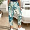 Women Plus Size Leaf Printed Jogger Pants Drawstring Waist Side Pockets Cuffed Ankle Casual Pants