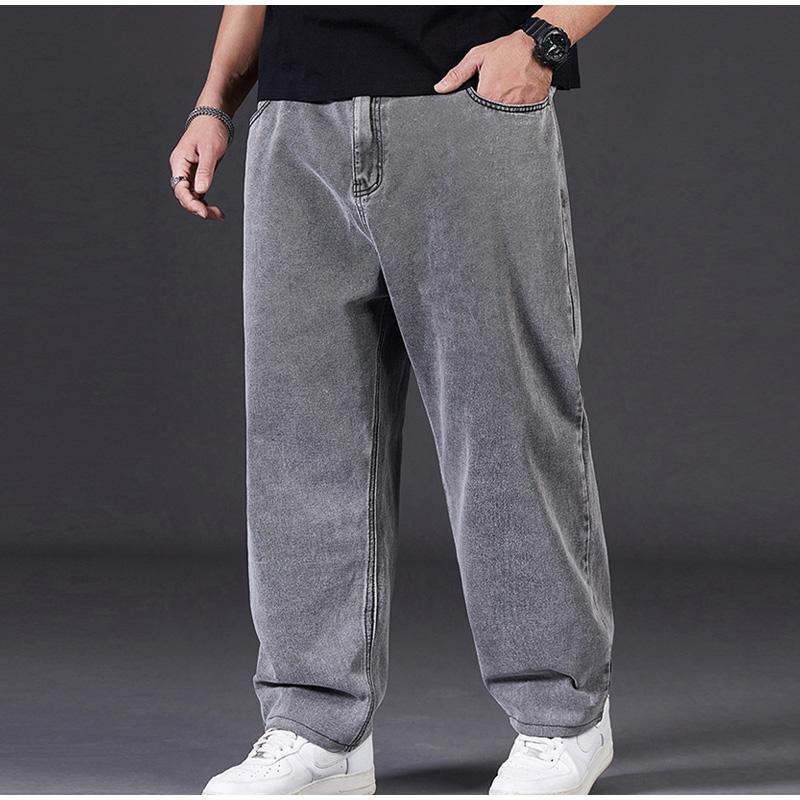 Jeansy Plus Size Męskie Jesienne Luźne Proste Nogawki Casualowe Spodnie Jeansowe Elastyczna Talia Szerokie Nogawki Projekt Dla Mężczyzn 2025 Wiosna Jesień