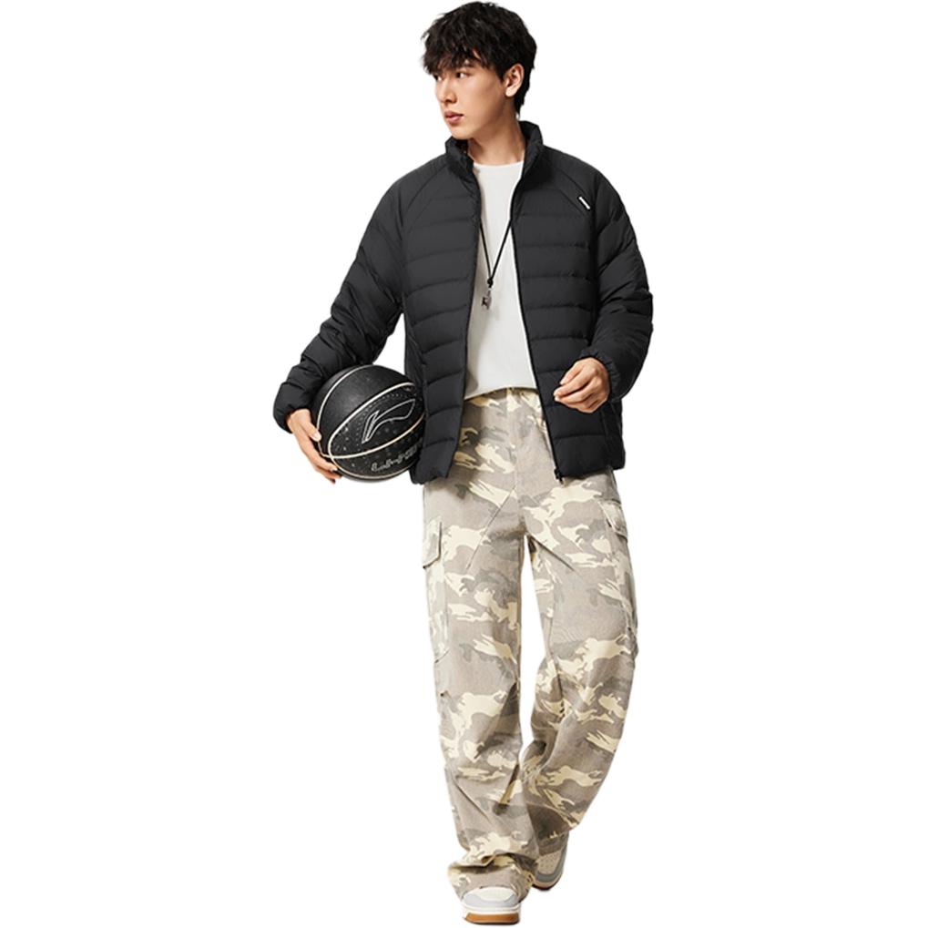 Li-Ning Basketball Series Bad5 3D Stand Collar Logo Stitching Zipper Down Jacket Men Outerwear AYMV131-4