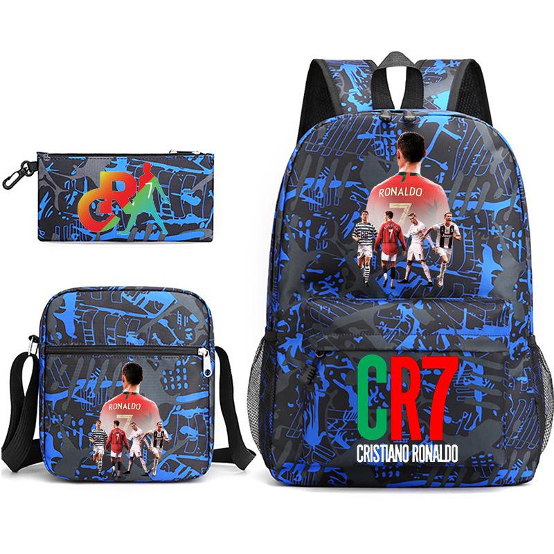 Large Capacity Schoolbag with Shoulder Strap; Student Three-piece Pencil Case Set