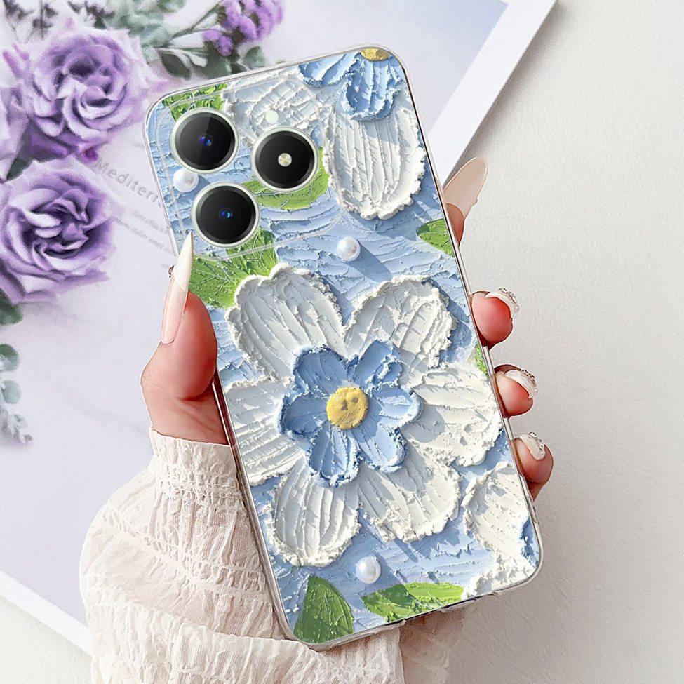4G Clear For Realme Note 60 Case RMX3933 Luxury Butterfly Love Flowers Cool Lion Painted Phone Case For Realme Note 60X RMX3938