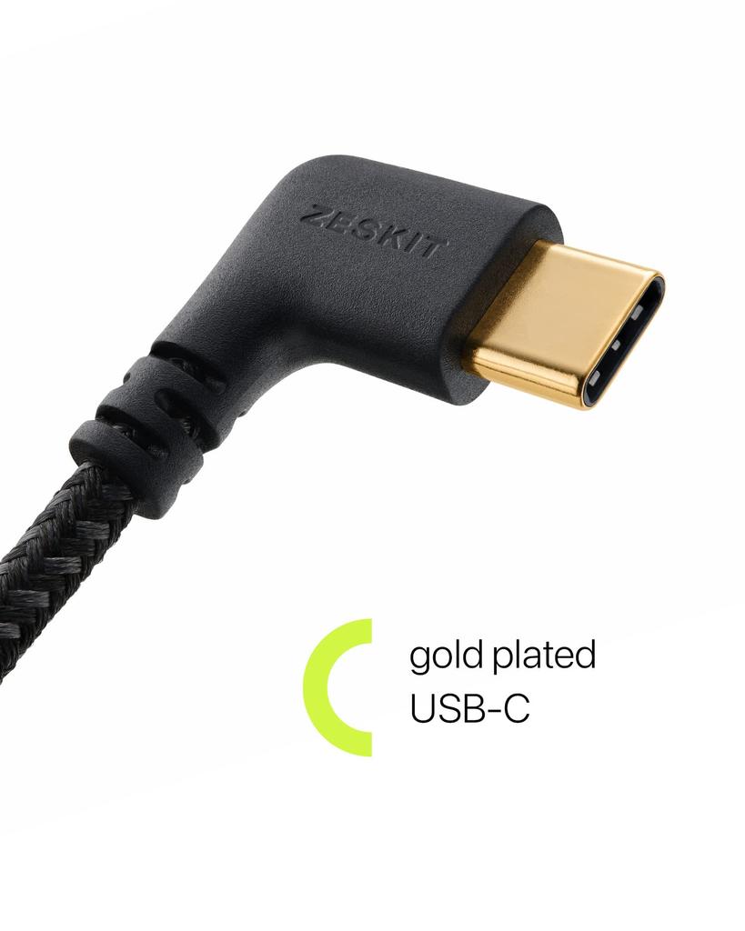 Zeskit MFi Certified Lightning to USB C Right 10cm Braided Cable, Angle,