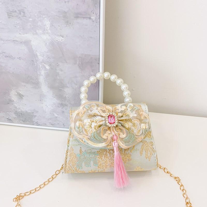 Charming Ancient-Style Pearl Handbag for Little Girls – Cute Outdoor Princess Coin Purse