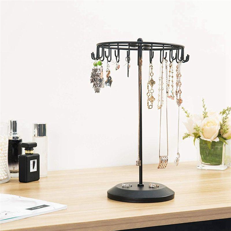 M-Modern-13.3 Inch Black Metal Rotating Jewelry Stand Organizer For Necklaces And Bracelets