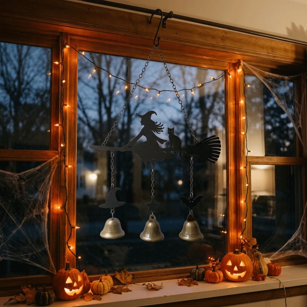 Vintage Witch Broom Wind Chime Rust Resistant Hanging Bell Ornament Metal Wind Chime Holiday