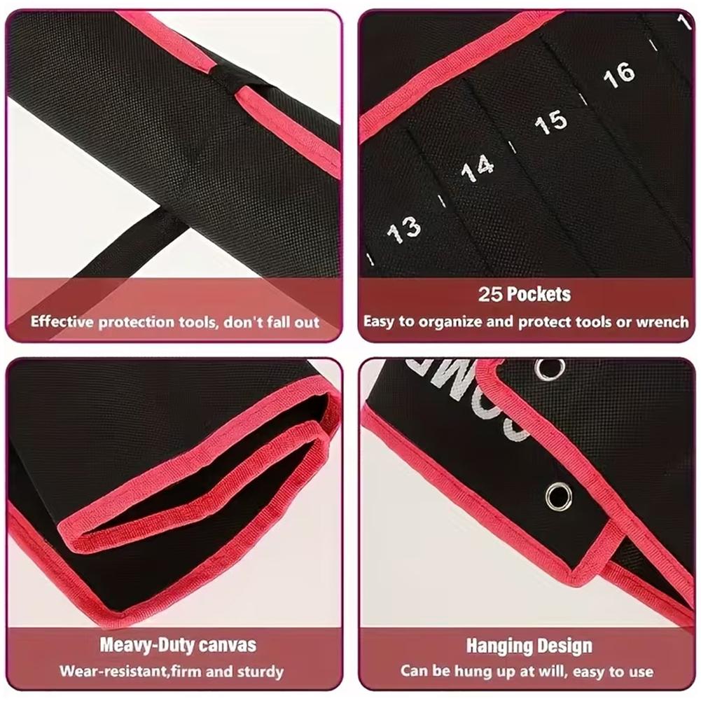 14-Pocket Roll Tool Storage Bag Portable Wrench Organizer Pouch Bag Foldable Spanner Toolkit for Hardware Hand Tools Storage