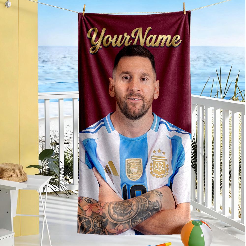 Messi Customize Your Name Beach Towel Quick-Dry Soft Microfiber Suitable for Swimming Gym Camping Yoga Vacation