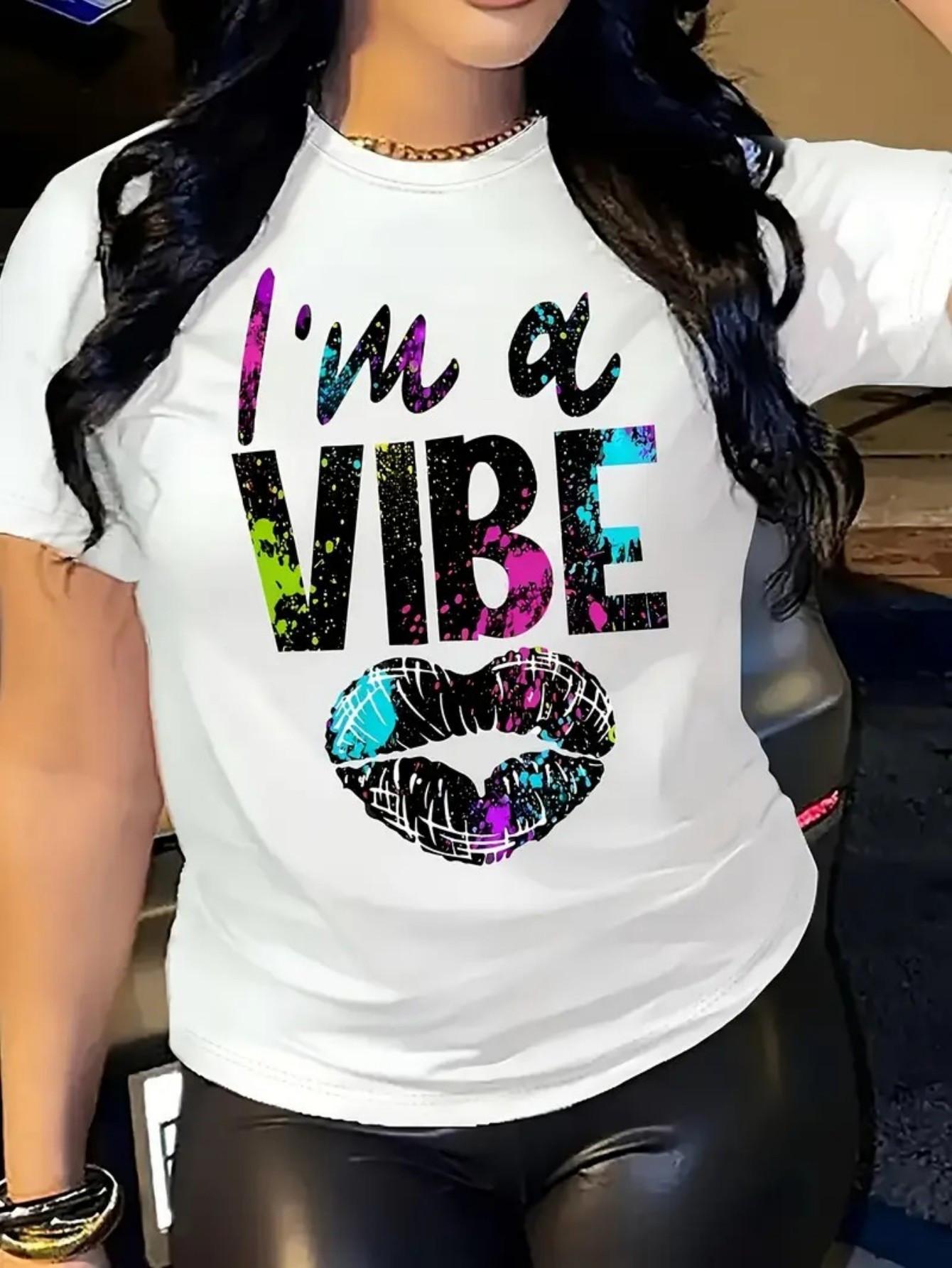 I m a Vibe Lips Splash Print T-shirt S