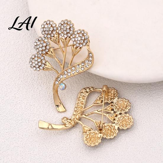Dainty Floral Jewelry Rhinestone Flower Branch Brooch Alloy Lapel Pin for Wedding Party Brooch Women Clothing Accessories Daily Artistic