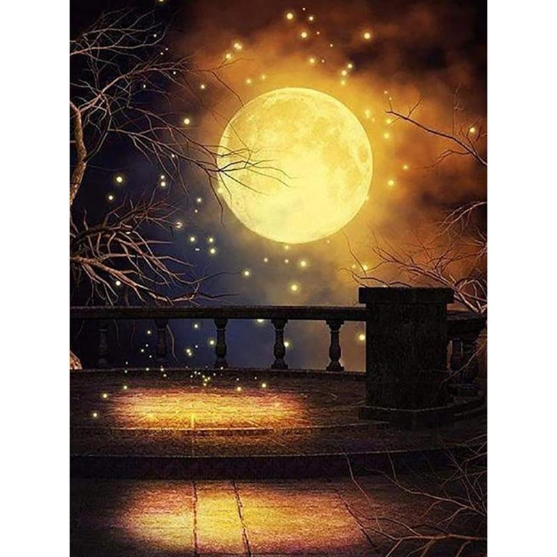 New 5D DIY Diamond Painting Night View Diamond Embroidery Full Moon Cross Stitch Full Round Drill Home Decor Manual Gift