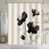 Black & White Poppies Bath Curtain-Minimalist Floral Design,Soft Petals on Cream, Polyester,Machine Washable,Elegant Bath Decor