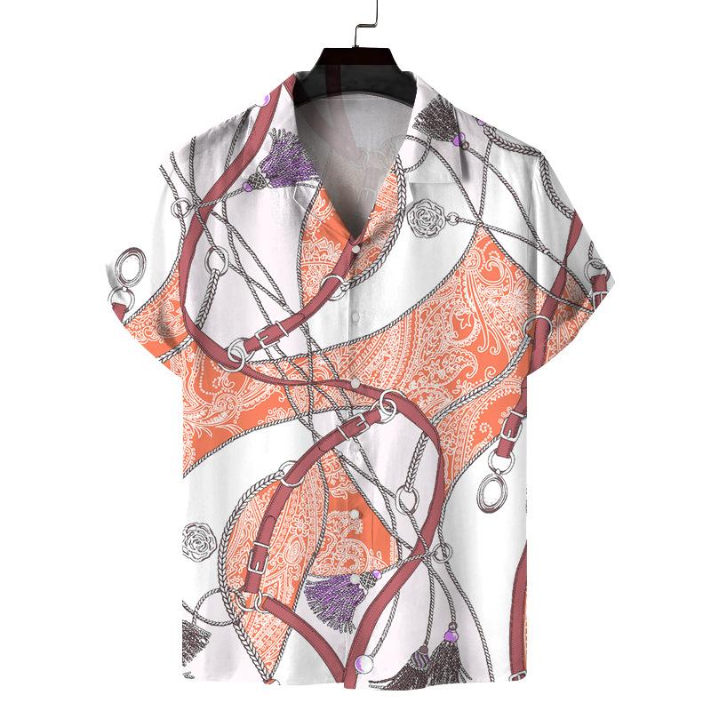 

2025 Лето Мужская Повседневная Кокосовая Дерево Принт Короткий Рукав Поло Кардиган Европейская И Американская Гавайская Цветочная Рубашка Для Мужчин XL