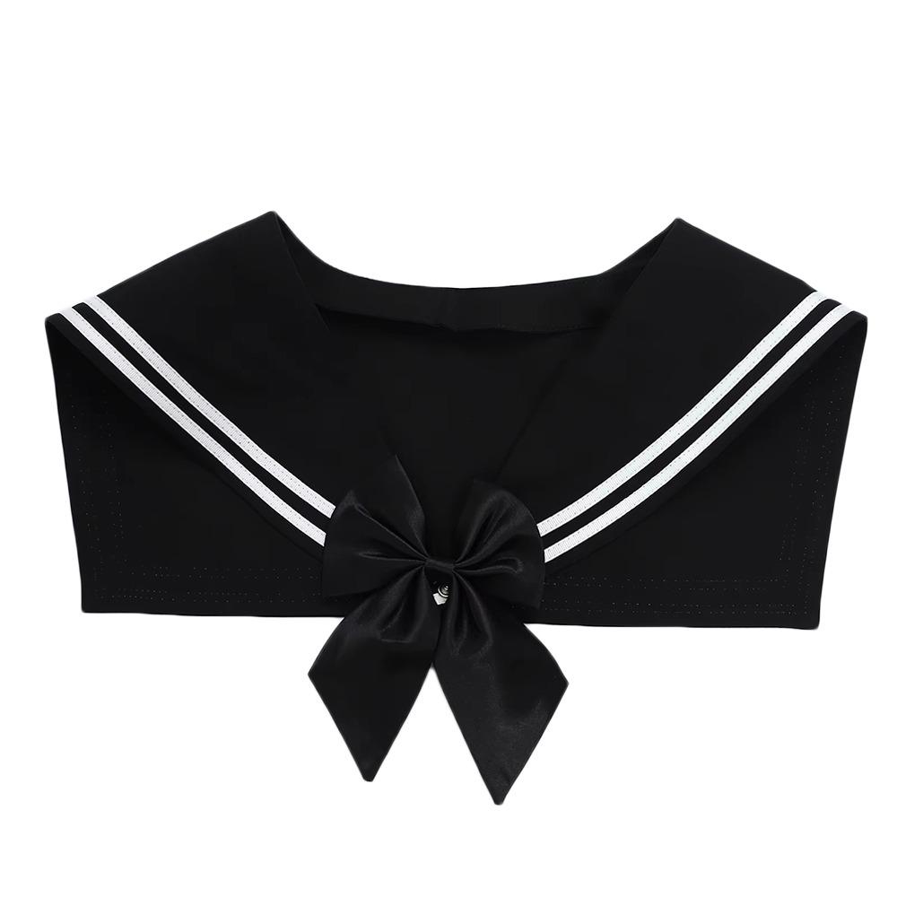 

Striped Sailor Fake Collars Scarf Cotton Academy Style Sailor Suit Bow Tie Black White Detachable Shawl Wraps чорний