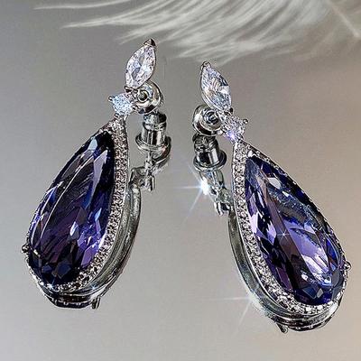 European & American Style Purple Zircon Drop Earrings - Bridal & Evening Wear