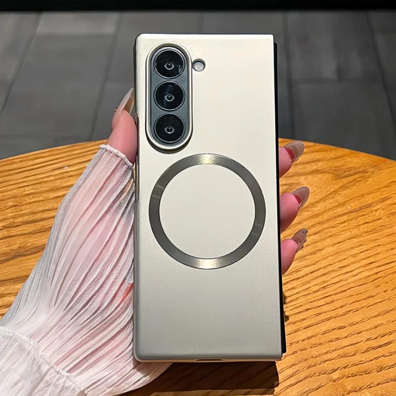 Luxury Ultra Thin Metal Paint Plating Magnetic Frosting Phone Case for Samsung Z Fold 7 6 5 4 3 Slim Matte Wireless Charge Cover