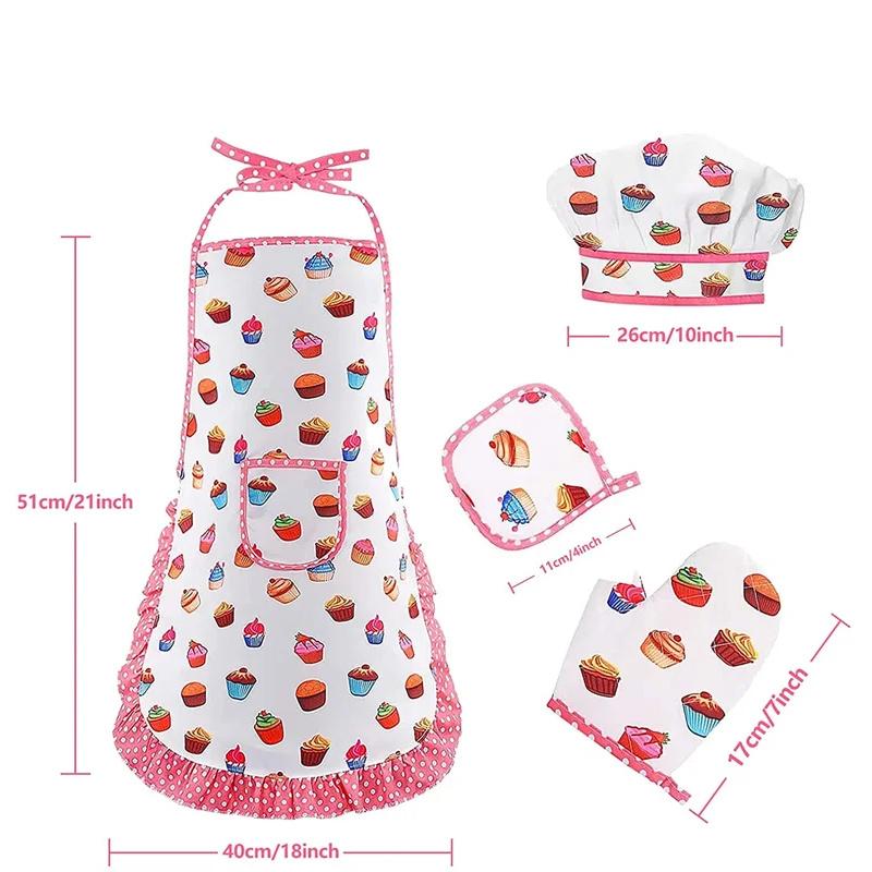 Kitchen Toys Baking Pretend Play Cooking Tools Little Girls Chef Apron Set Pink Costume Educational Dress Up Toys Gift