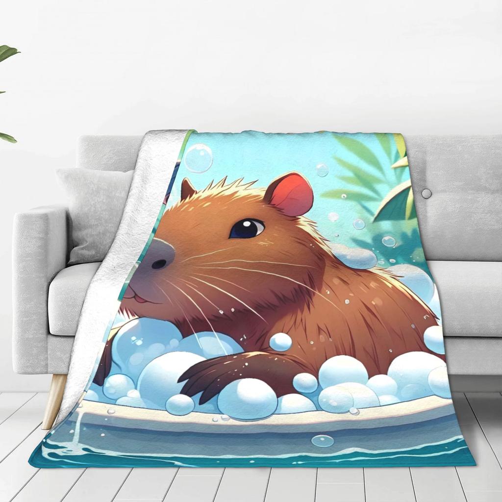 Trembling Capybara Flannel Blanket Winter  Soft Durable Throw Blanket for Kids Couch Bed Funny Bedspread Sofa Bed Cover