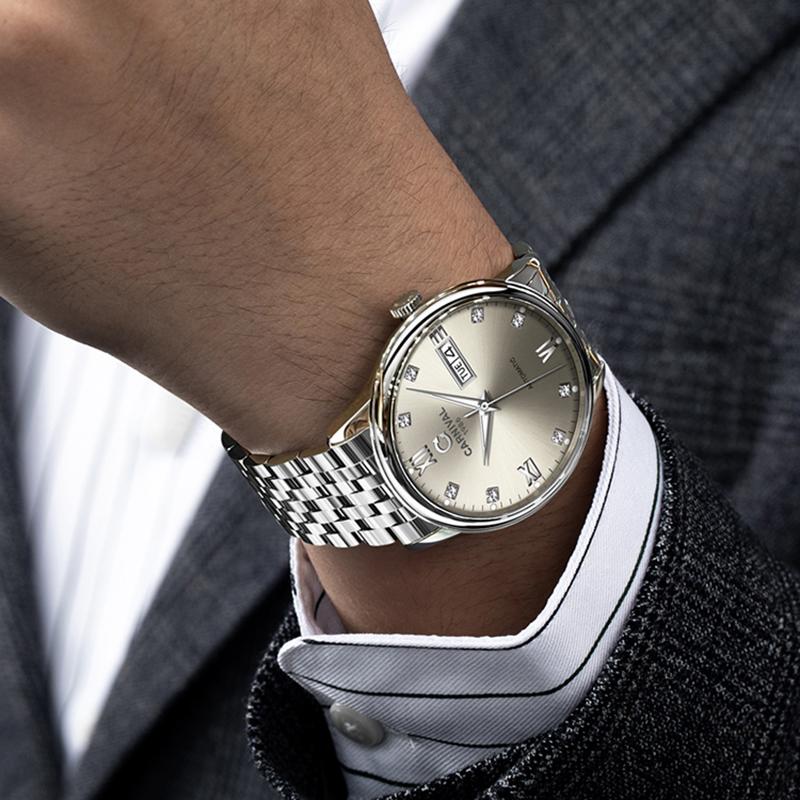 CARNIVAL Automatic Mechanical Watch for Men Original Classic Elegant Men Waterproof Wristwatches Digital Week Date Display Clock