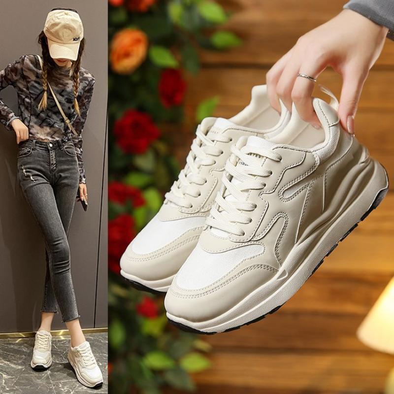 Autumn and Winter Women's Shoes, Women's Sneakers, White Sneakers, Low-top Round-toe Lace-up Casual Shoes