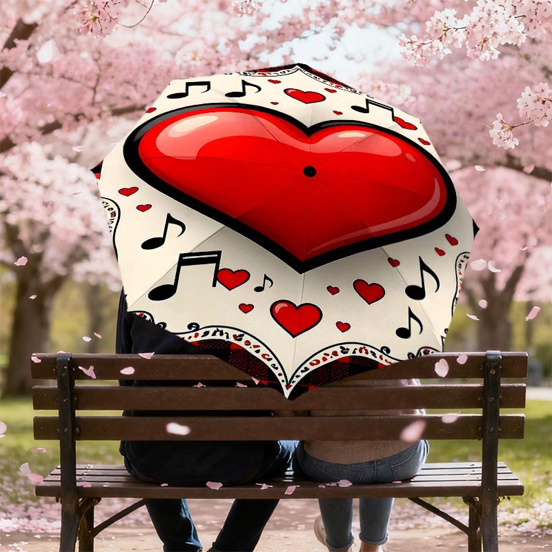 1pc Heart Music Automatic Open/Close Umbrella Compact Folding Umbrella with 8-Rib Shaft for Women/Men, Elegant Birthday1312S