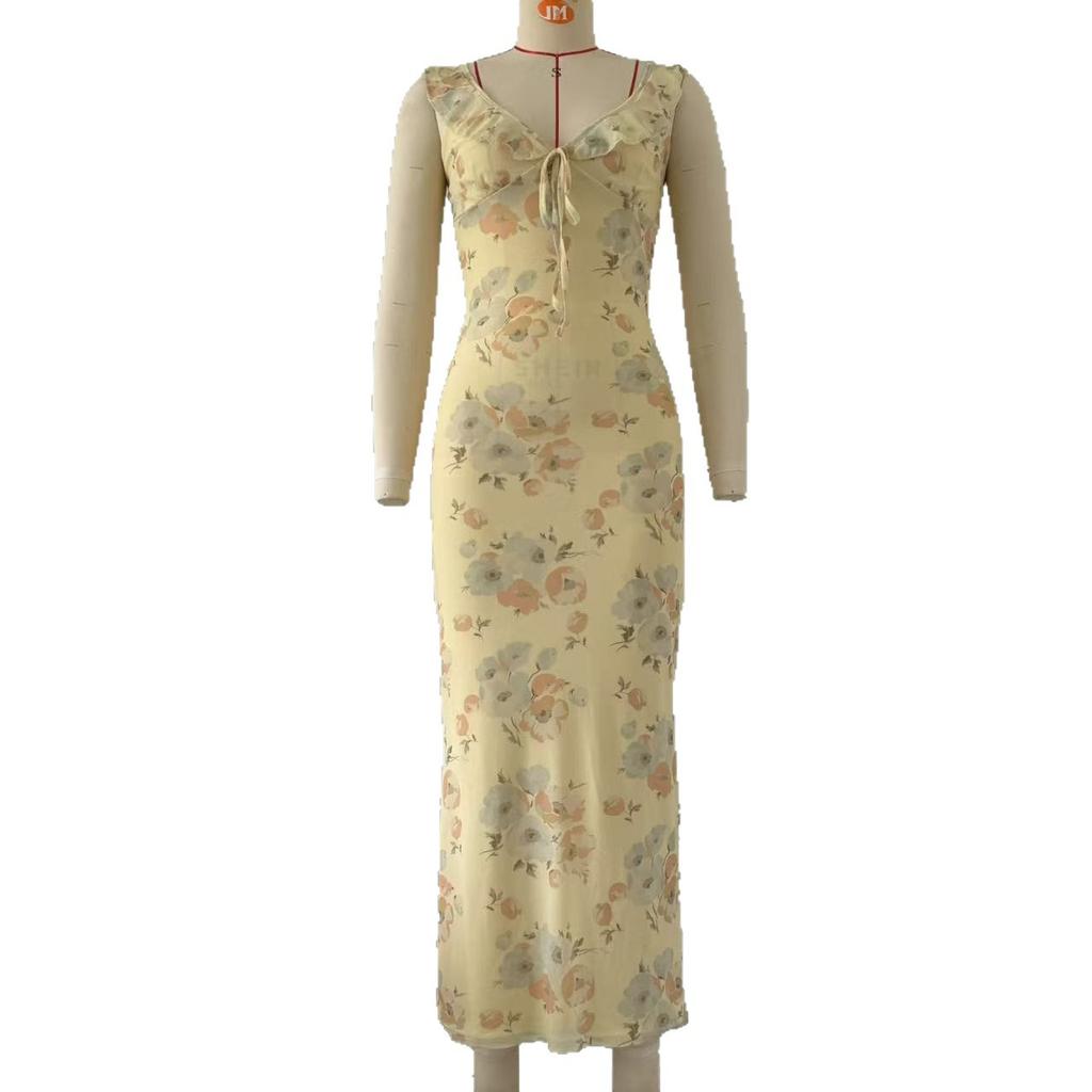 Summer Flower Printed Women's Sexy Low-cut Dress Sleeveless Backless Slim Sling Dresses 2025 Beach Vacation Lady Vestidos