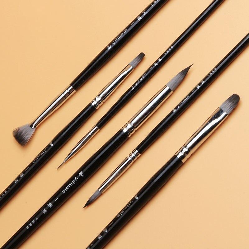 JOWOART 6pcs Multifunction paint brush black nylon hair set birch Short rod oil acrylic watercolor gouache student beginner art tool