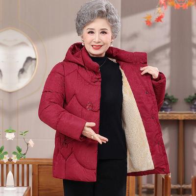 Warmer Winter-Baumwollmantel mit Kapuze für Frauen mittleren Alters und ältere Frauen - Dicke Jacke mit Plus-Samt für Mama