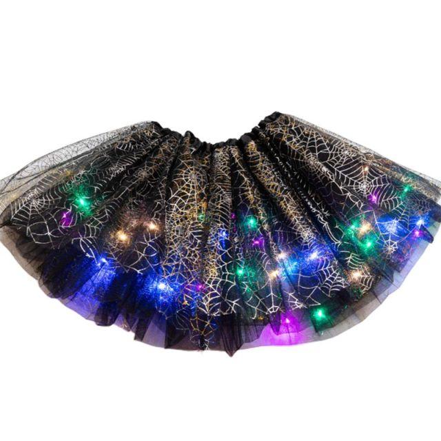 Kids Baby Girls Metallic Spider Web Tutu Skirt Led Light Up Princess Halloween Party Cosplay Carnival Flashing Ballet Dance Wear