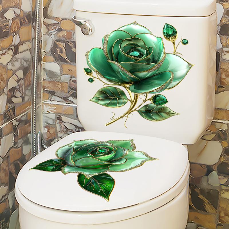 2Pcs Creative Rose Flower Waterproof Toilet Sticker Bathroom Wall Background Decal Home Decoration Self-adhesive Posters