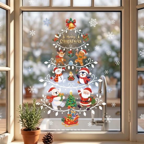Reusable Snowflake Stickers Christmas Window Clings, Double Sided PVC Static Glass Stickers, Snowman Elk No Glue Decoration Santa Claus Xmas
