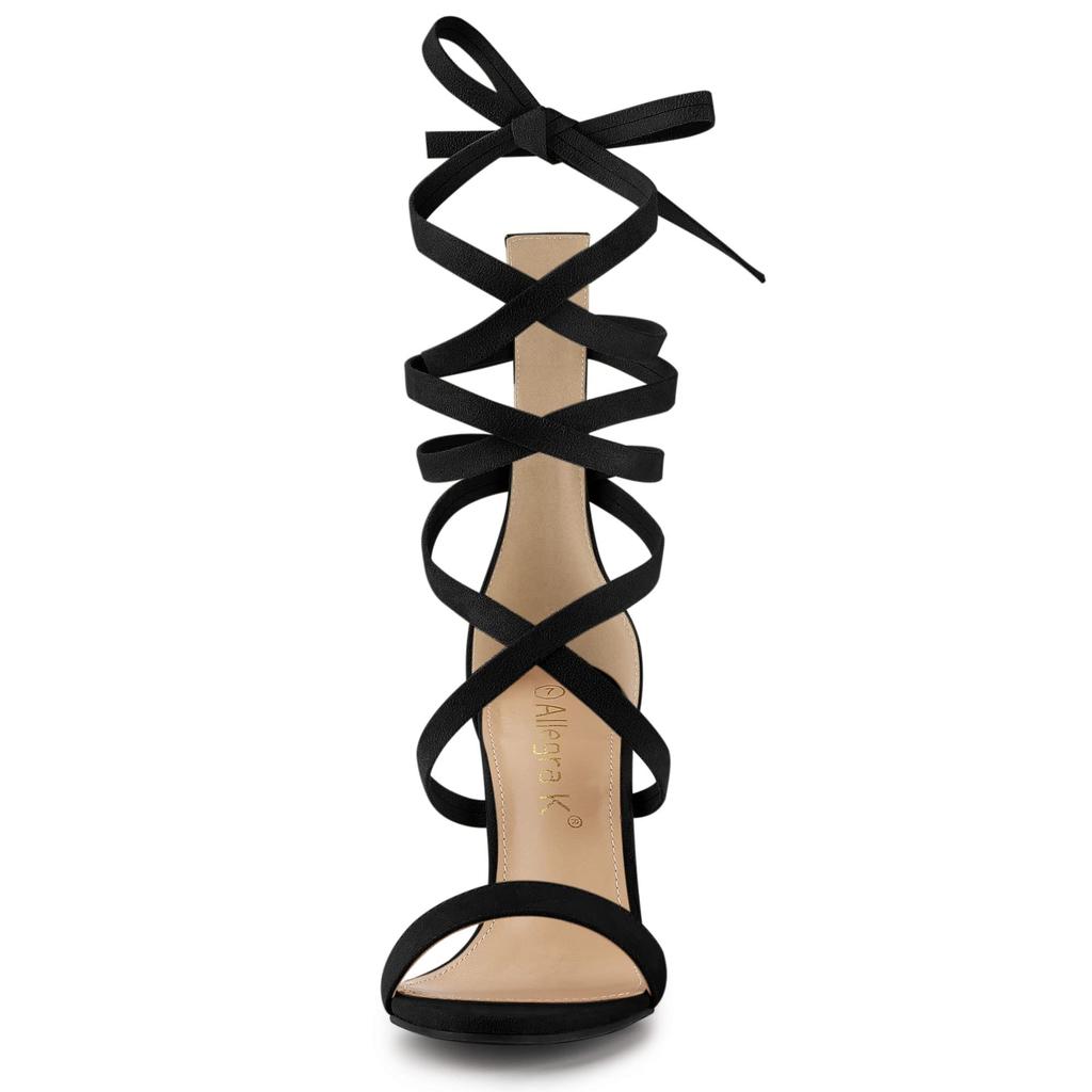 Allegra K Lace-Up Sandals, Open Toe, Stiletto Heel, Women's, Black, Size 25.5cm