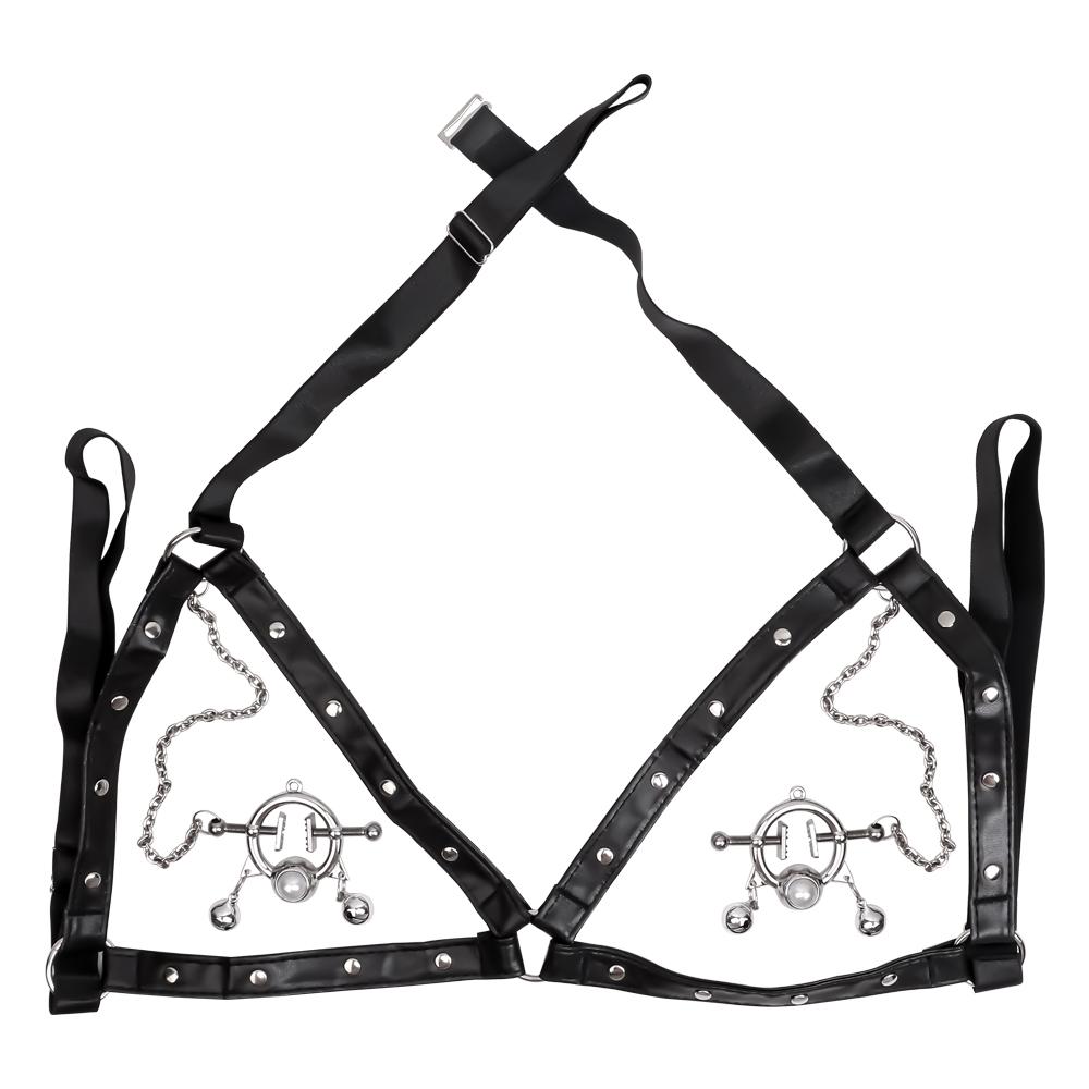 BDSM Sex Toy 304 Stainless Steel Breast Clip with Leather Belt for Women Breast Bondage PP Chain