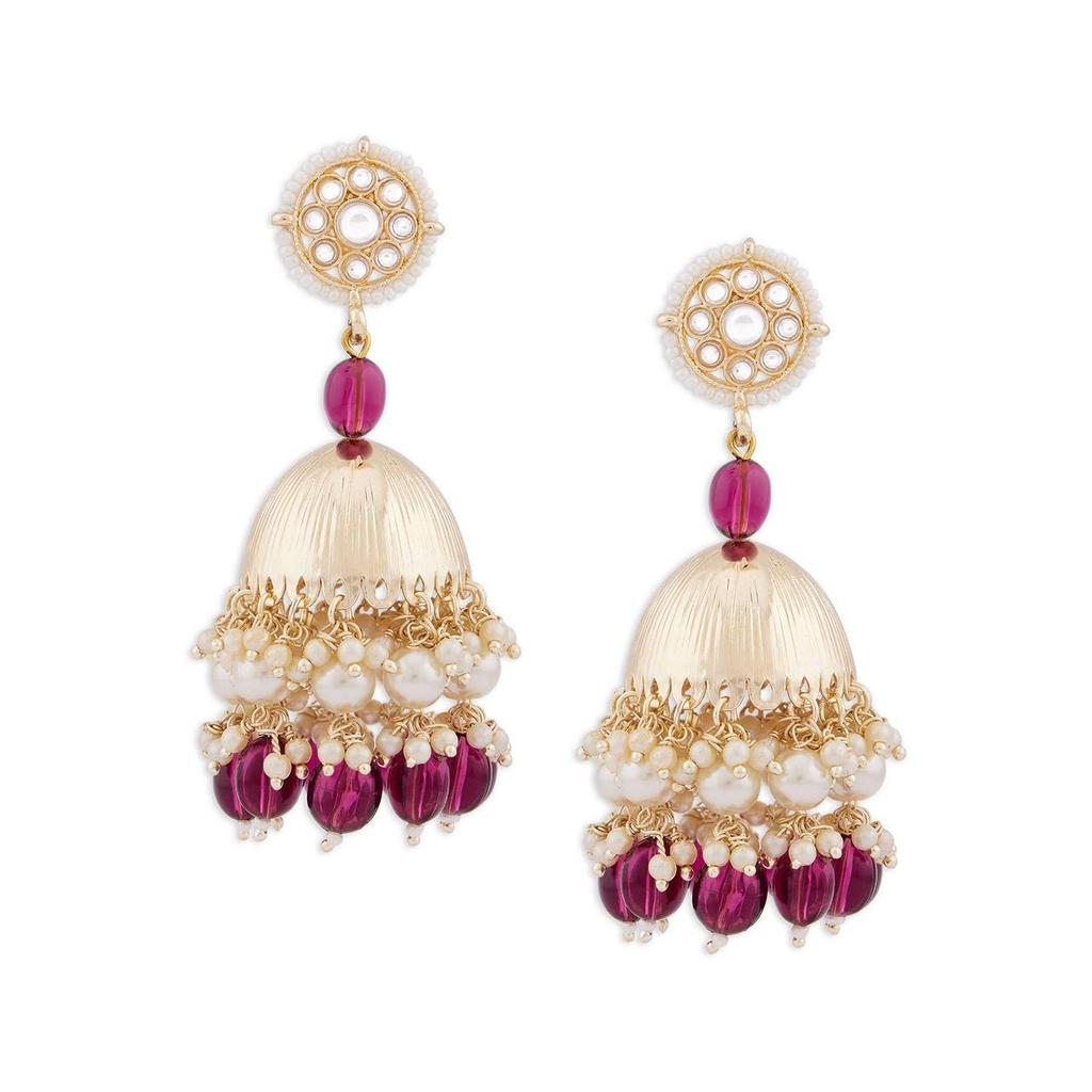 Wine Beads Drop Traditional Kundan Yellow Gold Jhumki Earring For Women