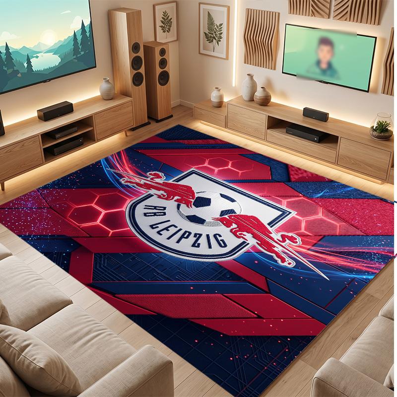 RB Leipzig Football Print Crystal Velvet Rug, Comfortable Water Absorbent Non Slip Indoor Floor Carpet