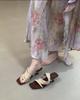 Color matching retro babes! Square head suede one-word with wedge heels slippers women's summer open-toed high-heeled sandals
