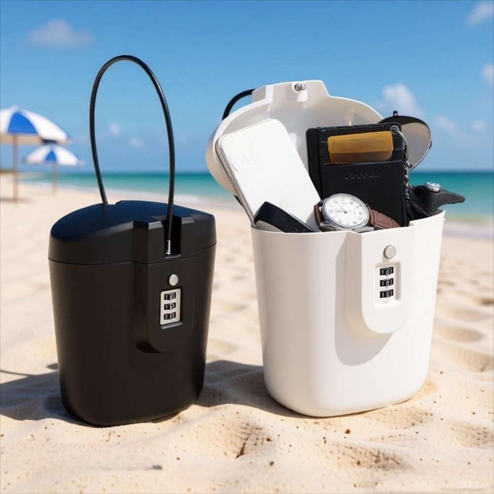 Portable Handle Beach Safe Box Multi-Functional Anti-Drop Mini Phone Safe Box Black 3-Digit Combination Lock