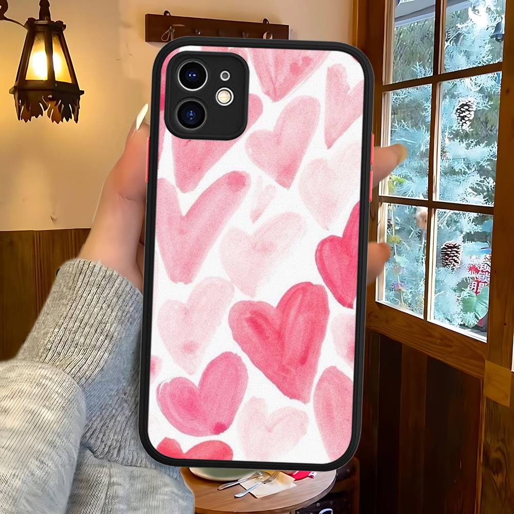INS Style Pink Heart Phone Case For IPhone 14 X XR XS 7 8 Plus 11 12 13 Pro MAX 13mini Matte Shockproof Case