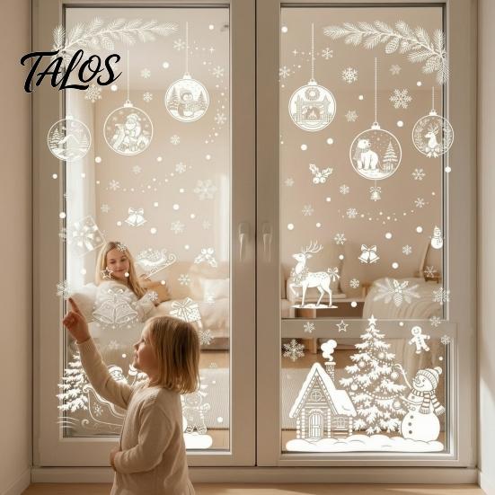Removable Static Clings for Windows 9 Sheets Christmas Window Stickers, Reusable Snowflake Santa Claus Reindeer Office Glass Ornaments Decals Holiday