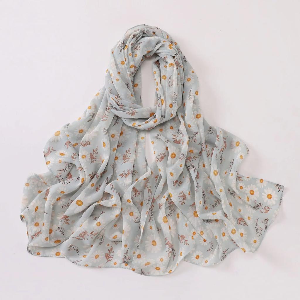 New Print Floral Chiffon Hiajb Printed Hijab Scarf Headscarf Veil Oil Painting Style Muslim Fashion Hijabs for Women Turban