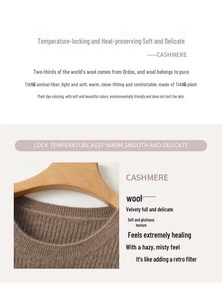 Women's Medium Slim Cashmere Wool Knee-Length Knit Dress - Round Neck, Autumn/Winter Base Layer