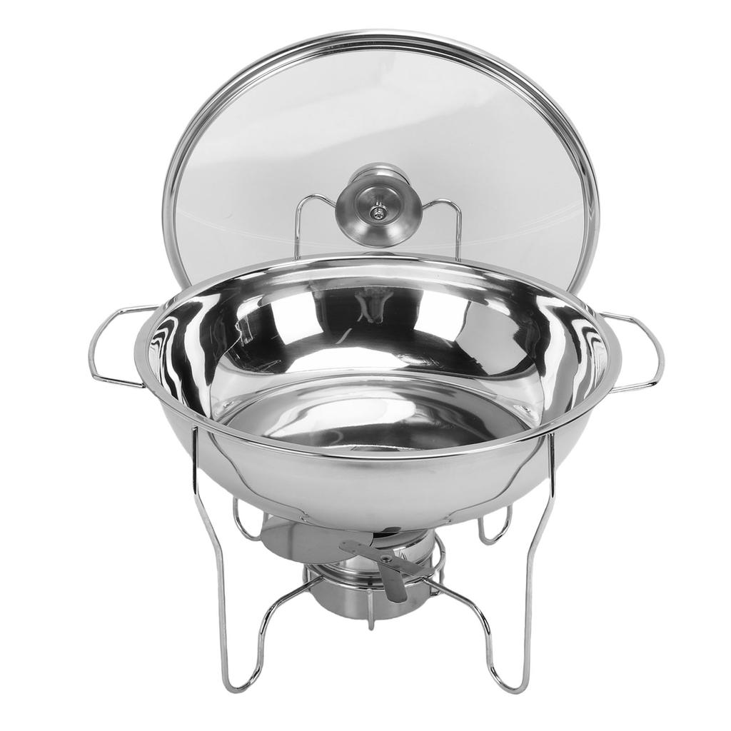 Runde Chafing Dishes für Buffet-Set Edelstahl Buffet Speisenwärmer-Set mit Glasdeckel Brennstoffbehälter