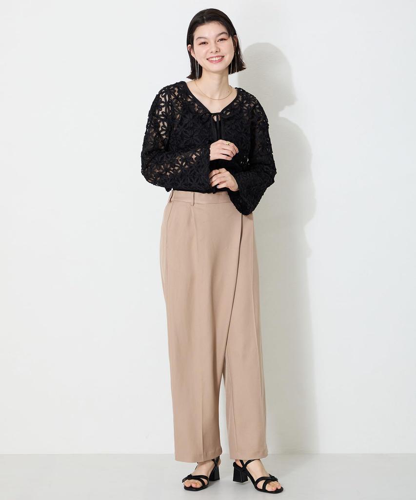 Ribbon Flare Large and Small Cm E [Oriental Traffic] Sandals, Strap, Delicate, Feminine, Heel, Sizes, Women's, 51217, BLACK, 24.0 - 24.5 Cm,