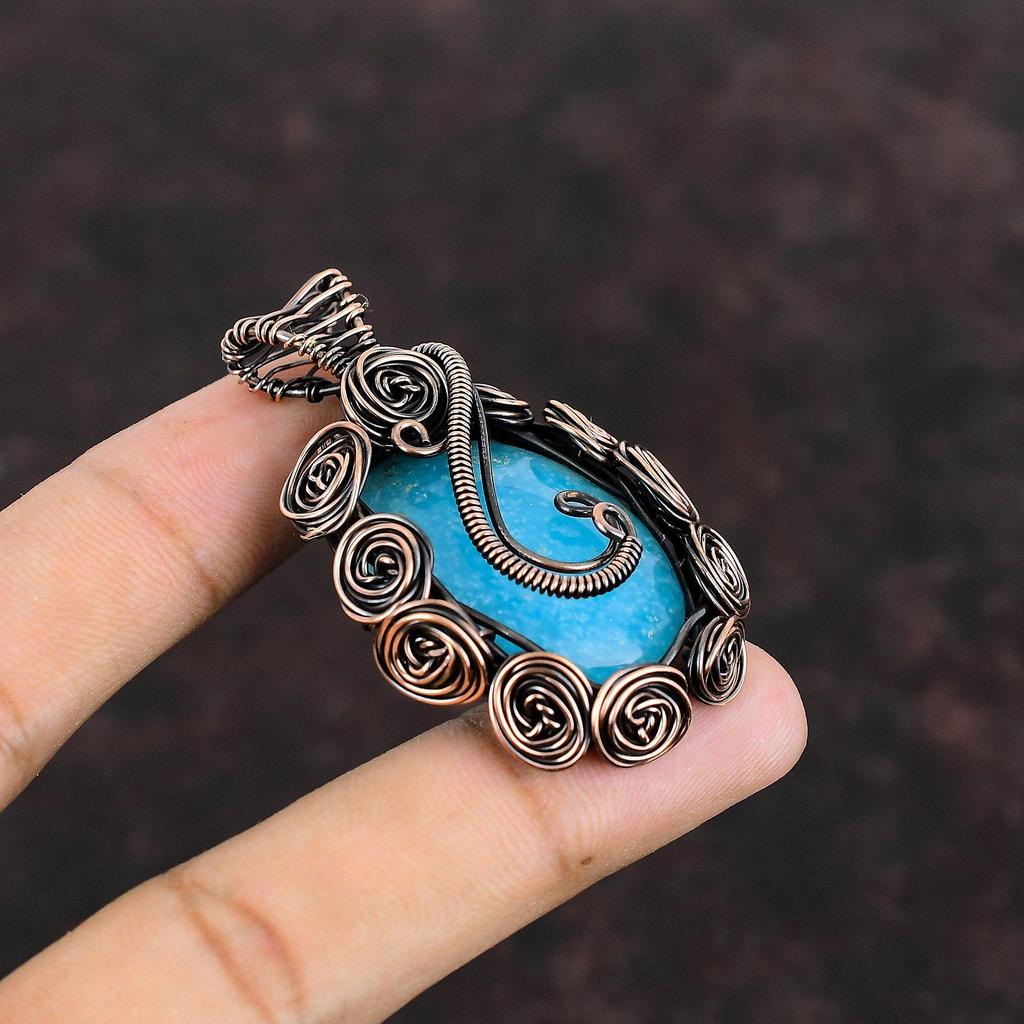 Smithsonite Pendant Copper Wire Wrapped Pendant Natural Gemstone Pendant Copper Jewelry Handmade Pendant Wire Wrapped Jewelry Gift For Him