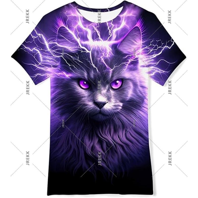 Neon Hip Hop Kat T-shirt Voor Mannen Carnavalsfeest Ronde Hals Korte Mouw T-shirts Hip Hop Straat 2025 Zomer Trend Sterren Ruimte Tee