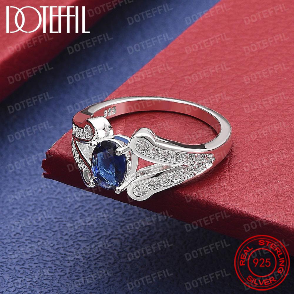 

925 Sterling Silver Blue Crystal Ring for Women Man Fashion Wedding Engagement Party Charm Jewelry 7 серебряный
