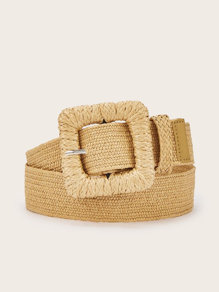 Minimally Circular Designed Buckle Decoration Women Casual Woven Belt Waist